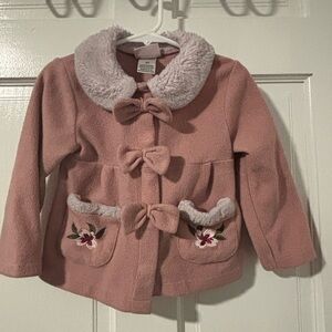 Little Lass Pink Pea Coat with Charming Details